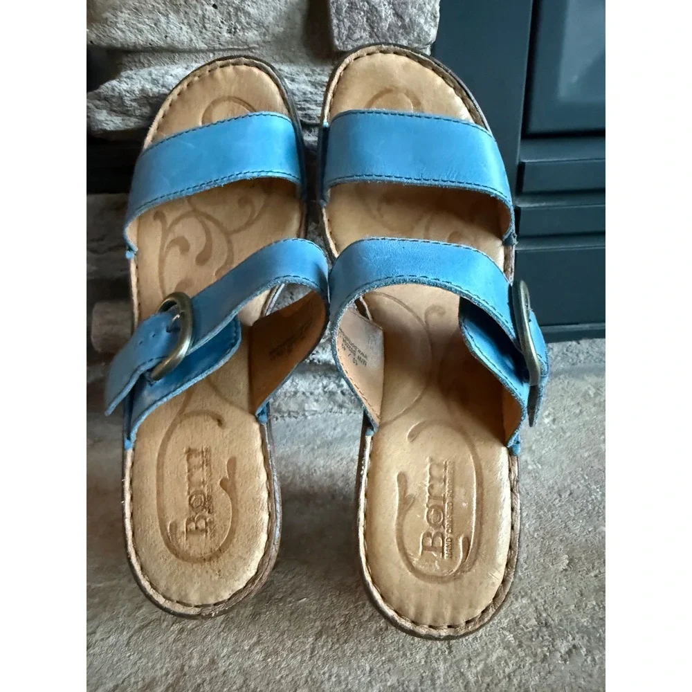 Born Womens Blue Leather Double Strap Buckle Clog
Sandals B02504 Size 10
Boho - Picture 3 of 12